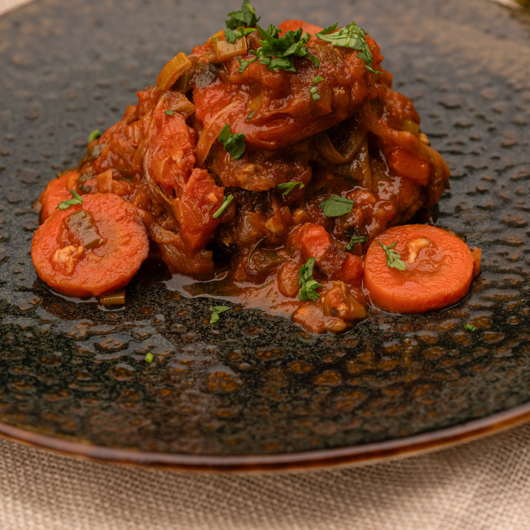 3 gangen menu - Guancia alla pomodoro